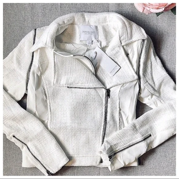 PIPERLIME Moto Tweed Blazer Jacket Zipper Vest Jacket - Picture 2 of 8